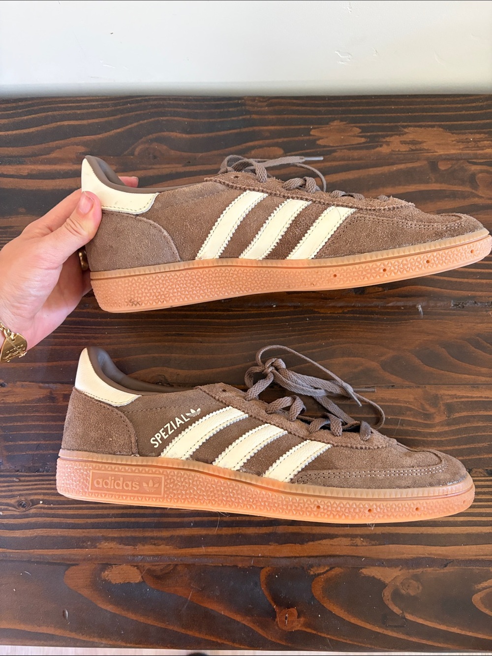 adidas Brown Suede Spezial Sneakers with Cream Stripes - Picture 3 of 6